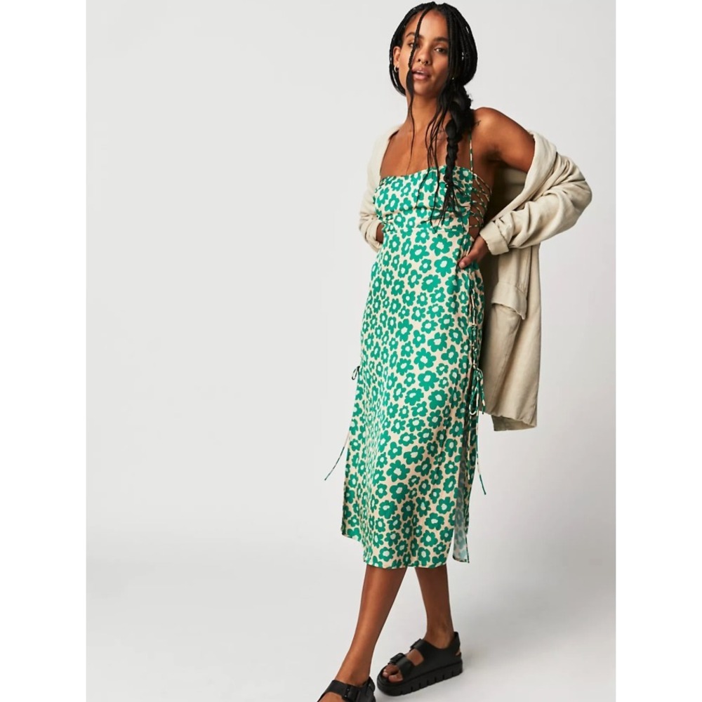 For Love & Lemons Lincoln Floral Midi Dress in Green sz S